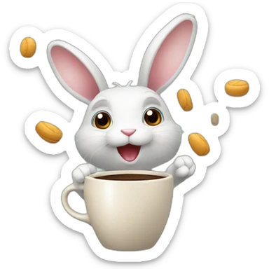 a rabbit juggling coffee mugs sticker
