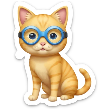 cute yellow lazy cat with full body with blue goggles and no clothes sticker