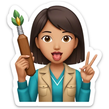 A Asian tall girl holding up two shakas while sticking her tongue out  sticker