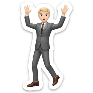 white man in a business suit and shoes, one hand raised sticker