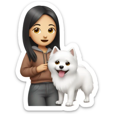 asian girl with Japanese spitz dog sticker