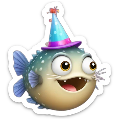blowfish wearing happy birthday Priya hat (it must say priya) sticker