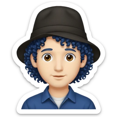 dark blue haired man curly hair and big earrings and and hat wearing sticker