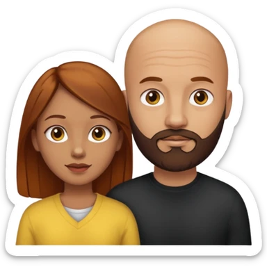 Couple. A bald man with dark brown beard and a girl with light skin dark yellow brown auburn hair. sticker