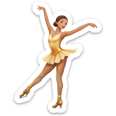 An colorful icon featuring a graceful figure skater performing a spin on the ice. The background includes a grand ice rink palace with shining spotlights and cheering spectators in the stands. Transparent background highlights the elegance and artistry of figure skating sticker