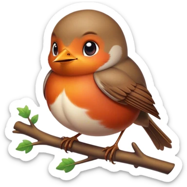 Cinematic Cute Robin Portrait Emoji, Head tilted playfully and inquisitively, featuring a charming, petite form with a vibrant red breast, round, sparkling eyes full of gentle mischief, and a delicate, beak-like smile, Simplified yet irresistibly adorable features, highly detailed, glowing with a warm, inviting glow, high shine, affectionate and lively, stylized with a touch of whimsical woodland charm, soft glowing outline, capturing the essence of a mischievous yet endearing robin that seems as if it could sing out of the screen into your heart! sticker
