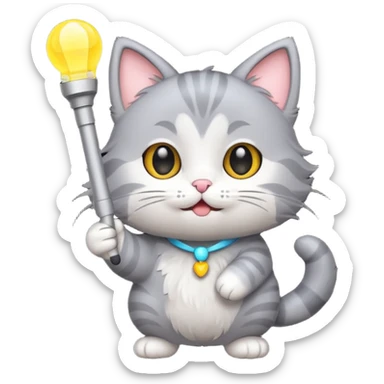 chibi cute gray cat holding a light stick happily sticker