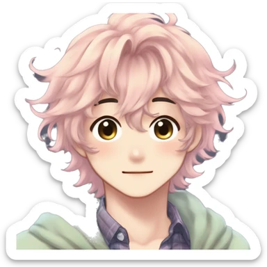 Gorgeous romantic hot attractive anime style modern anime shojo guy with pretty medium-long messy hair and colorful eyes and blushing face aesthetic trending style  pastelcore cottagecore kawaiicore sticker