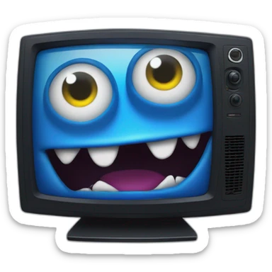 a blue monster emerging from a VHS television screen sticker