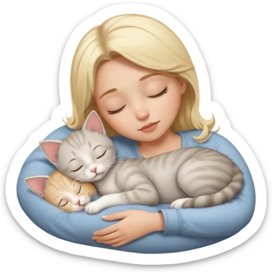 White girl blonde hair sleeping with light grey kitten sticker
