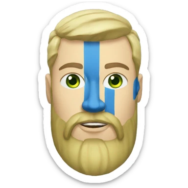 ukrainian military blonde man with a beard with green eyes with blue viking paint on the face  sticker