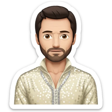 Hugh Jackman with Dark Brown Hair, Ivory Sequin Outfit sticker