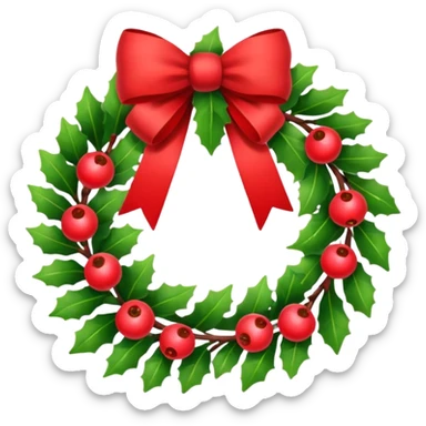 Christmas wreath with red berries and red bow sticker