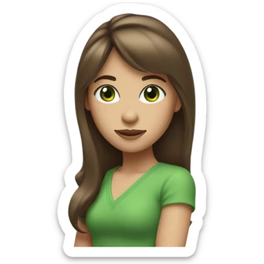 Woman Long brown hair with bangs and green Eyes - in a cute pose sticker