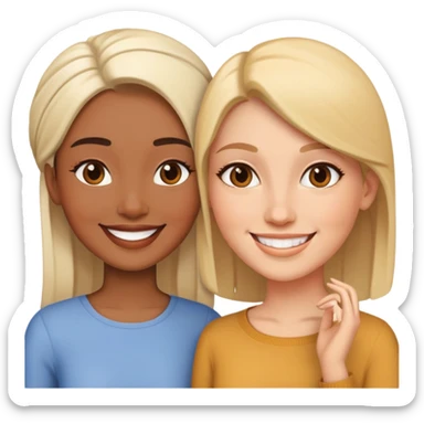 two women standing next to each other, smiling, friends sticker