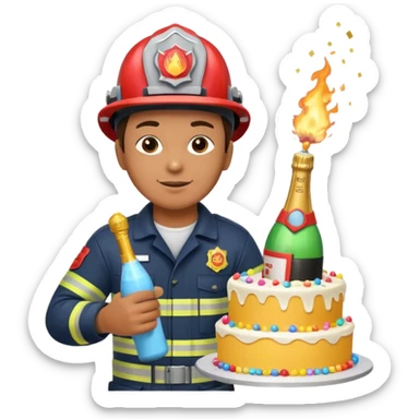 A firefighter extinguishing a party sticker