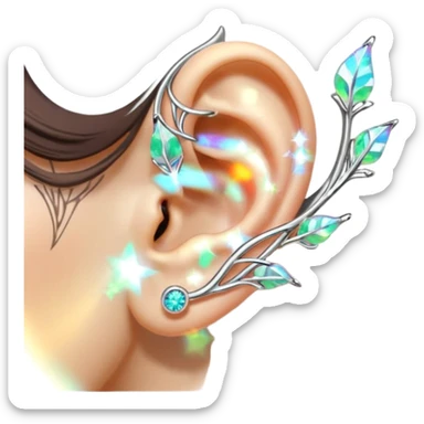 Elvish fae shiny sparkly iridescent translucent diaphanous ear climber ear cuff sticker