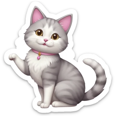 grey and white cat doing a big long stretch reaching up into the air sticker