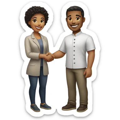 restaurant owner and blogger shaking hands, both with light skin, in great detail sticker