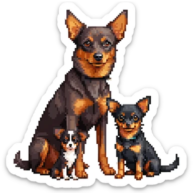 two dark-colored shepherd dogs and a dark-colored miniature pinscher Chihuahua together sticker