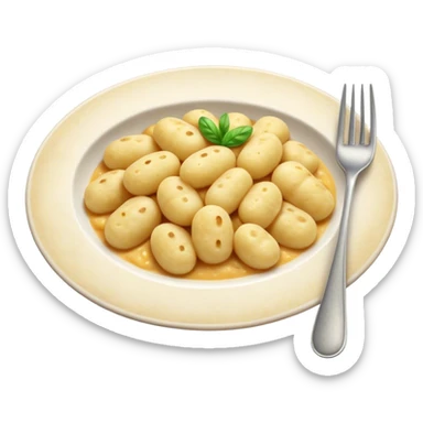Gnocchi Cinematic Realistic Gnocchi Dish Emoji, depicted as tender oblong potato gnocchi garnished with iconic fork marks on top, rendered with soft textures and warm, inviting lighting. sticker