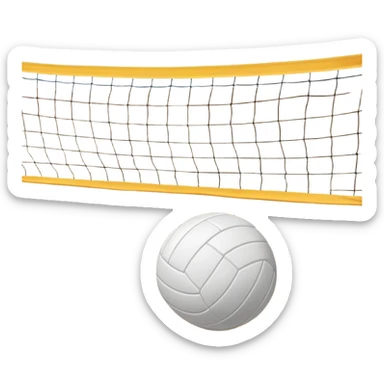 A close-up volleyball net with a ball hovering above it, set against the backdrop of a sandy volleyball court. The scene highlights the tension of an impending play, with the court lines clearly visible and a bright, sunny atmosphere surrounding the action. sticker