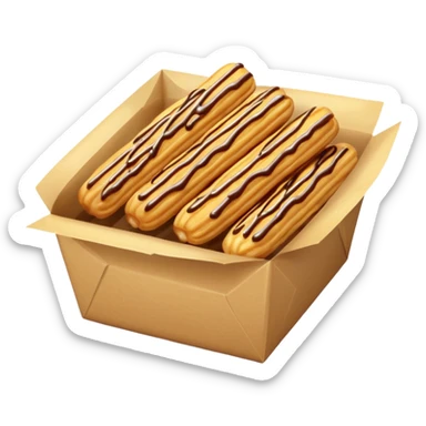 Add chocolate drizzle on top of the crispy golden churros, put then on a pakage sticker