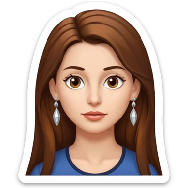 Head of a 35-year-old woman, fair skin, long brown hair combed to one side and silver earrings, small lips and pointed nose, brown eyes. sticker