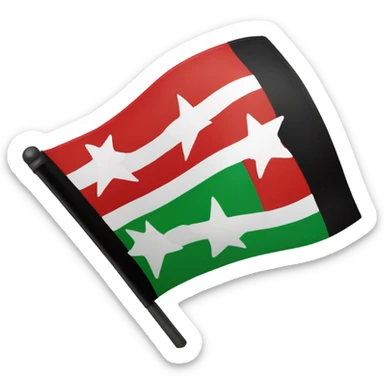 Flag: Top grenn middle white bottom black in the white 3 red stars  sticker