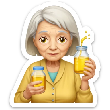 mulher idosa com as pernas cruzadas segurando xixi sticker