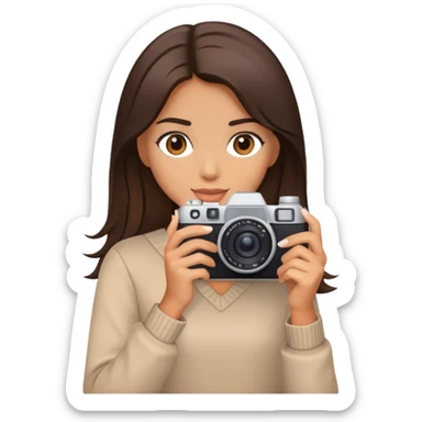 Brunette model with a camera sticker