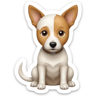 a full body facing front on of a buff white beagle cross jack russell terrier looking dog the size of a kelpie with light brown long ears resting on its face and a light brown patch above one eye and a large snout. the rest of the dog is completely white.  sticker