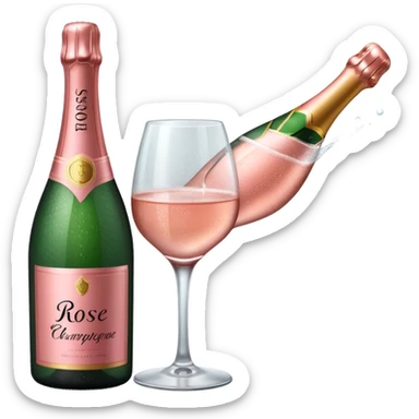 bottle of sparkling rose champagne tilted up and to the right sticker