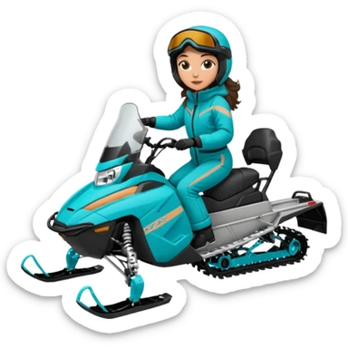 Can you create an emoji of a brunette girl on a teal polaris khaos 850 155 snowmobile about to jump sticker