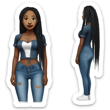 Black girl with box braids posing full body jeans corset top sticker