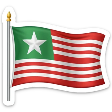 A three horizontally equal striped flag with green on top white in the middle and red in the bottom with a small black star in the middle sticker
