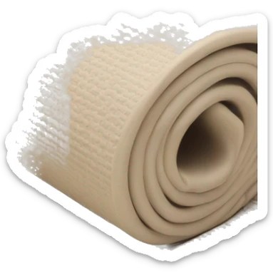 A cream coloured yoga mat that has been rolled hp sticker
