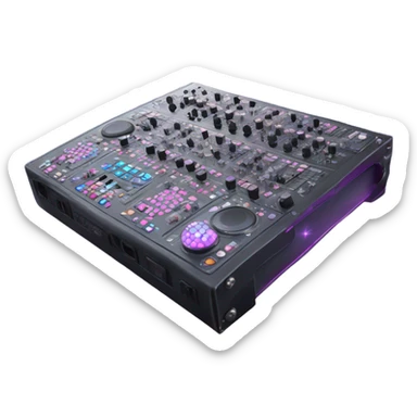 Realistic isolated DJ Sound control board with pink,blue,and purple sparkling diamonds and rhinestones on it. sticker