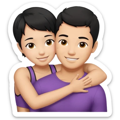 buff tan asian Man black hair hugging girl with black pixie cut  sticker