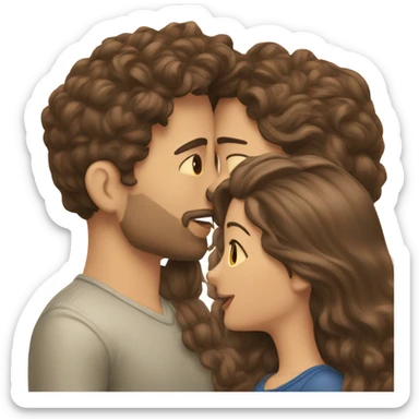 two men one woman kissing brown hair sticker