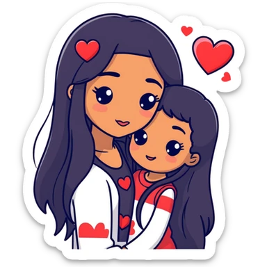 mixed girl with long 3b hair cute lovey dovey girly with hearts cute in love kissy face  sticker