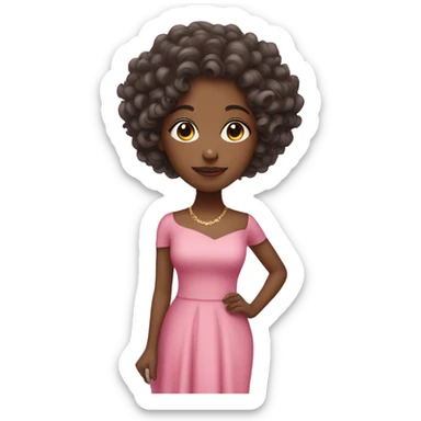 lighter skinned Black woman with curly hair and a cute pink elegant dress  sticker