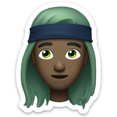 far-skinned guy with navy blue har and sage green eye with his hair covering one of his eyes sticker