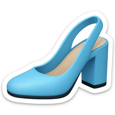 Edit the image to depict a light blue slingback pump shoe with a slightly flat, very thick heel in the style of Apple emojis. Ensure the background is transparent. sticker