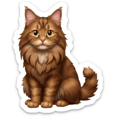 A high-resolution photo-realistic digital illustration of a brown maine coon cat, full body sticker