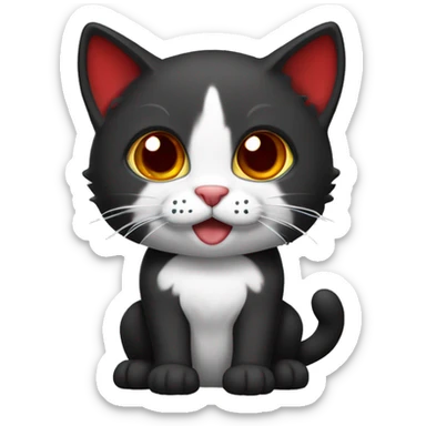 cat black with white chest and paws, using red colla sticker