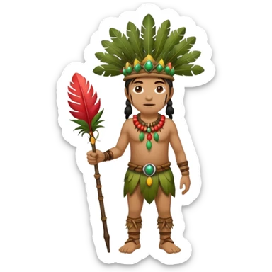 full body indigenous forest hunter spirit with feather fruit crown sticker