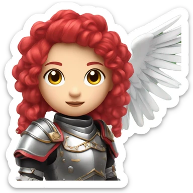 Make a anime 3D Poland doll girl with half white and red hair and wears a metal hussar armor and she have a polish symbol in her hair and she have white wings and she's cute and she's outside in a Park in real life  sticker