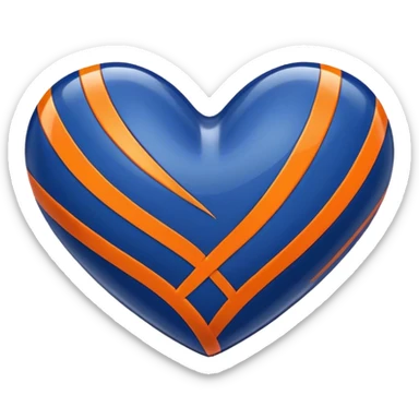 Glossy dark blue heart with straight orange athletic stripes going down the side sticker