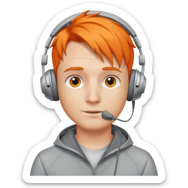 a orange-haired guy witha silver medal grey headphones sticker